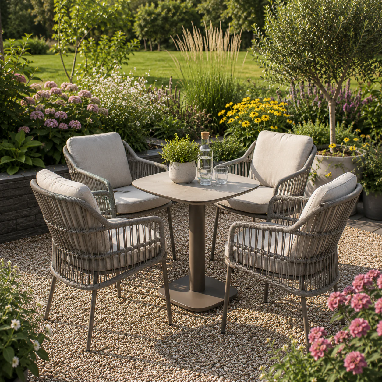Alicante 4 Seat Dining Set with Manolo Table in Terre | 4 Seasons Outdoor
