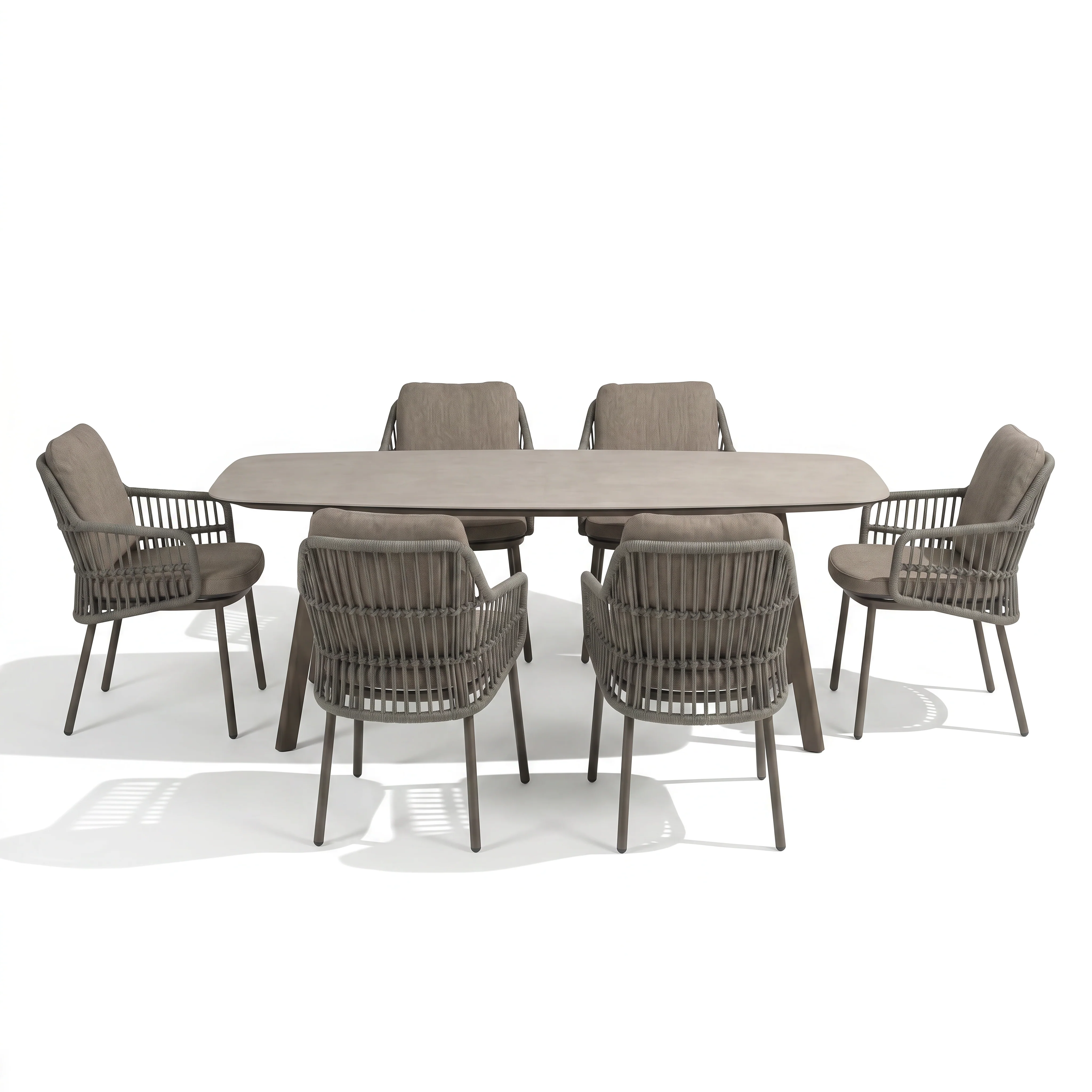 Alicante 6 Seat Dining Set with Manolo Barrell Table in Terre | 4 Seasons Outdoor