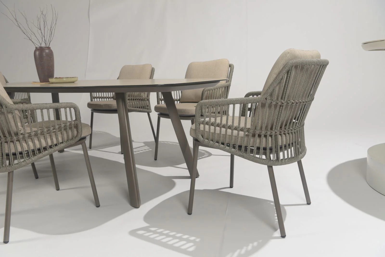 Alicante 8 Seat Dining Set with Manolo Barrell Table in Terre | 4 Seasons Outdoor - Image 6