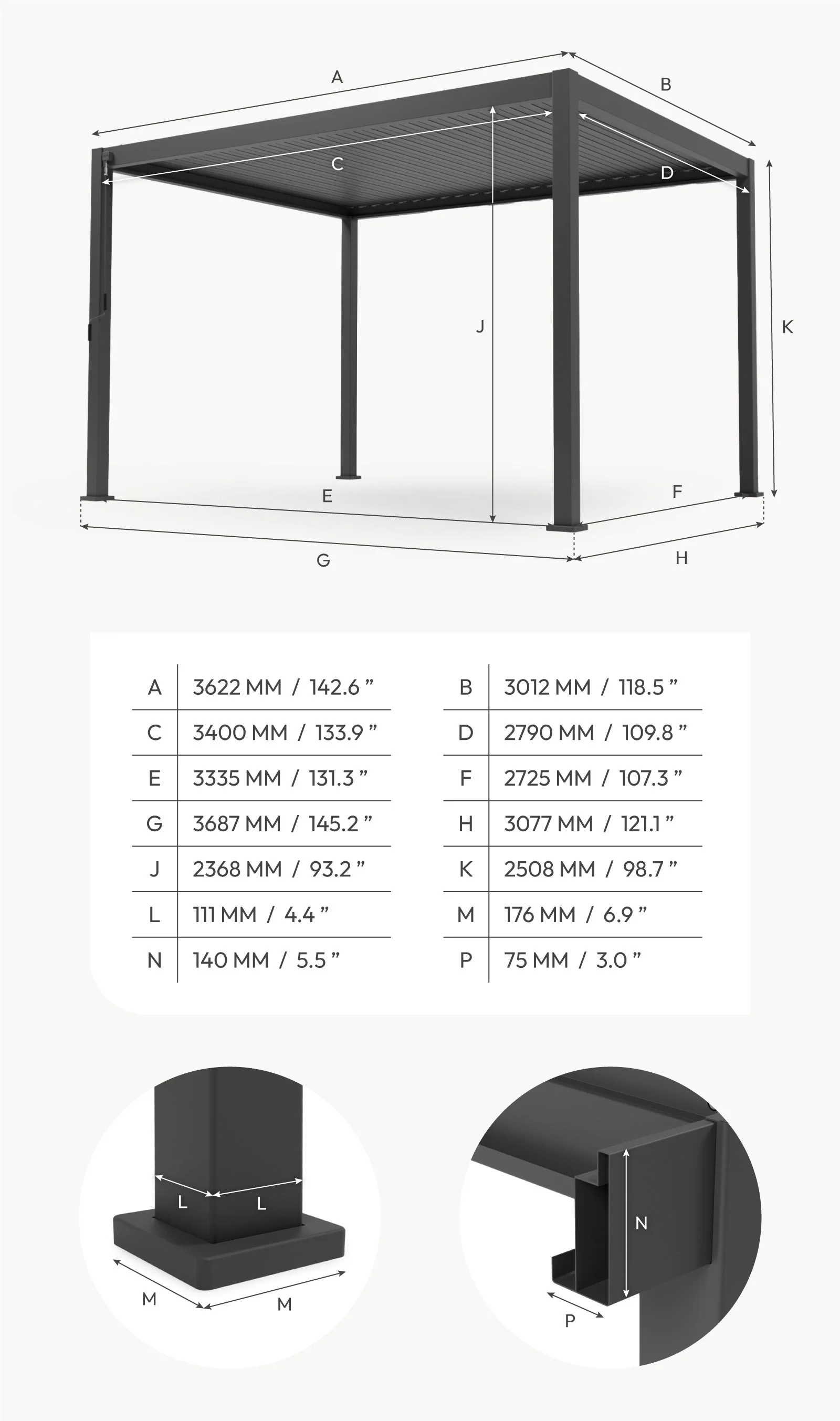Titan Pergola, Strong Aluminium (Not Steel) - 3m x 3.6m | Nova - Image 3