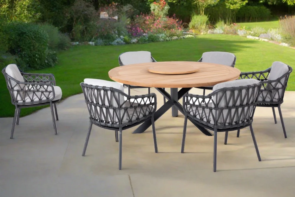 Calpi Dining Set with Prado Teak Table & Lazy Susan by 4 Seasons Outdoor - Image 3