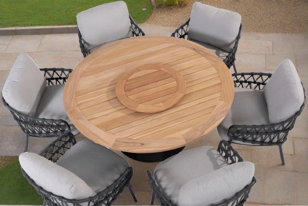 Calpi Dining Set with Prado Teak Table & Lazy Susan by 4 Seasons Outdoor - Image 4