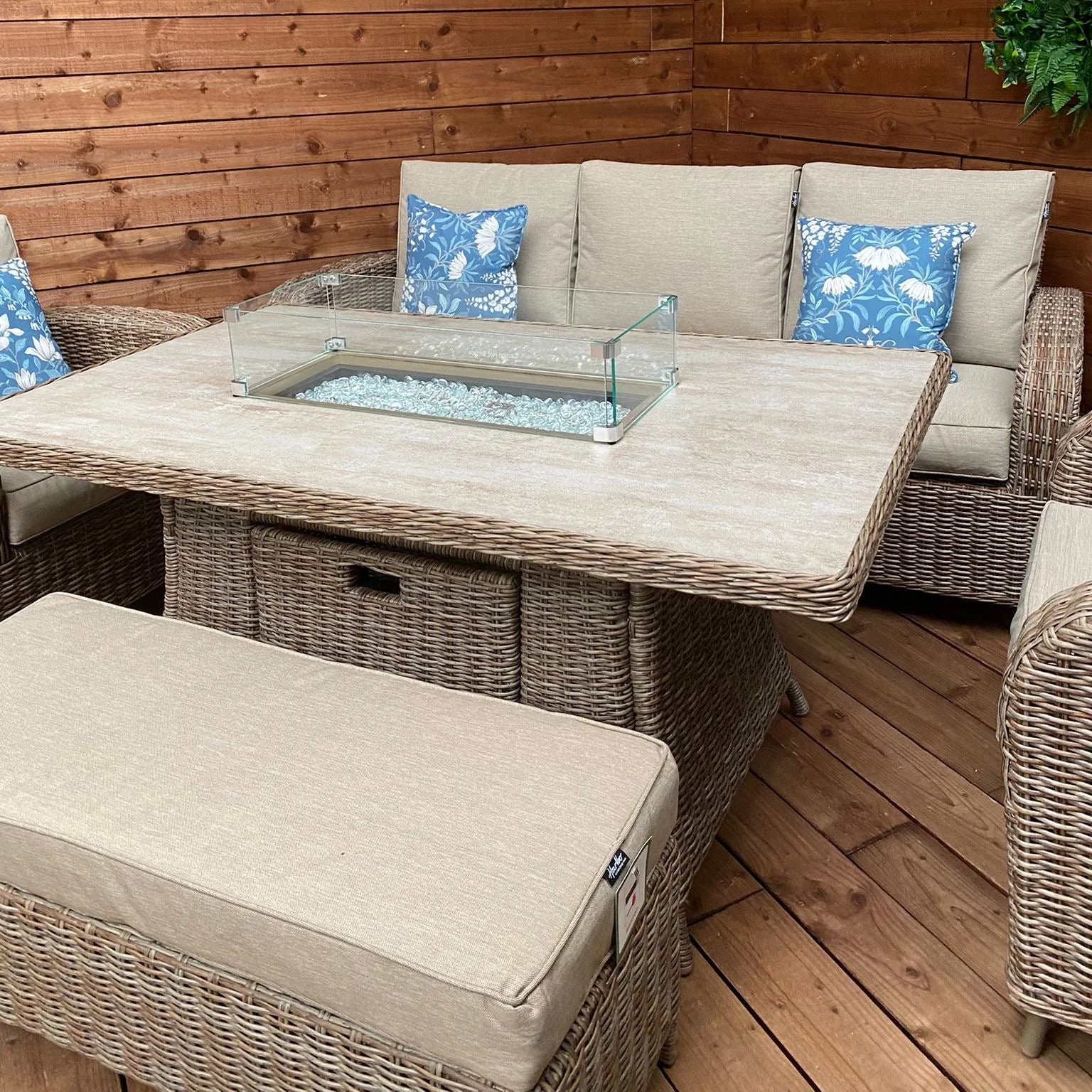 Cotswold Outdoor Lounge Set with Firepit in Heather Beige | Harbo - Image 3