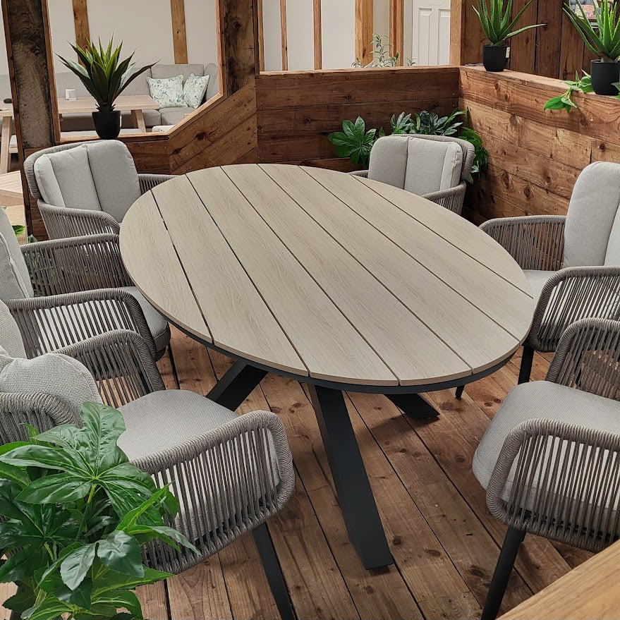 Edison 6 Seat Oval Dining Set with Grey Linares Chairs | Garden Impressions