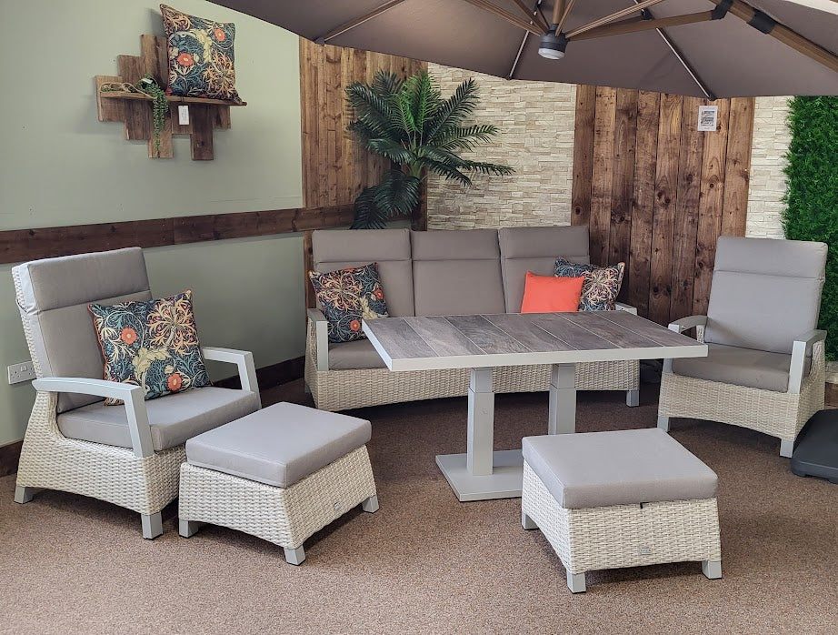Outdoor Reclining Lounge Set with 140cm Rising Table - All Weather - ECRU/Natural | Kendal by Vila - Image 2