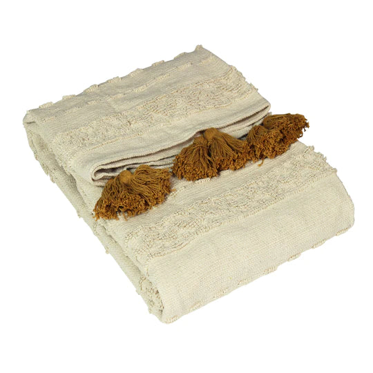 Garden Furniture Accessories - Boho Cotton Tufted Throw - Ochre - Image 3