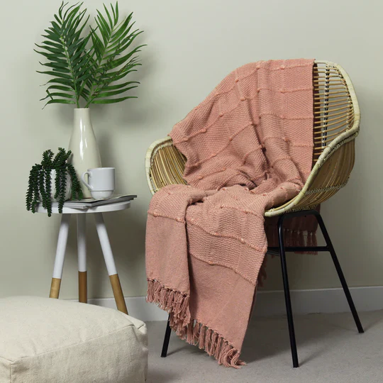 Garden Furniture Accessories - Motti Woven Tufted Stripe Throw - Blush - Image 3