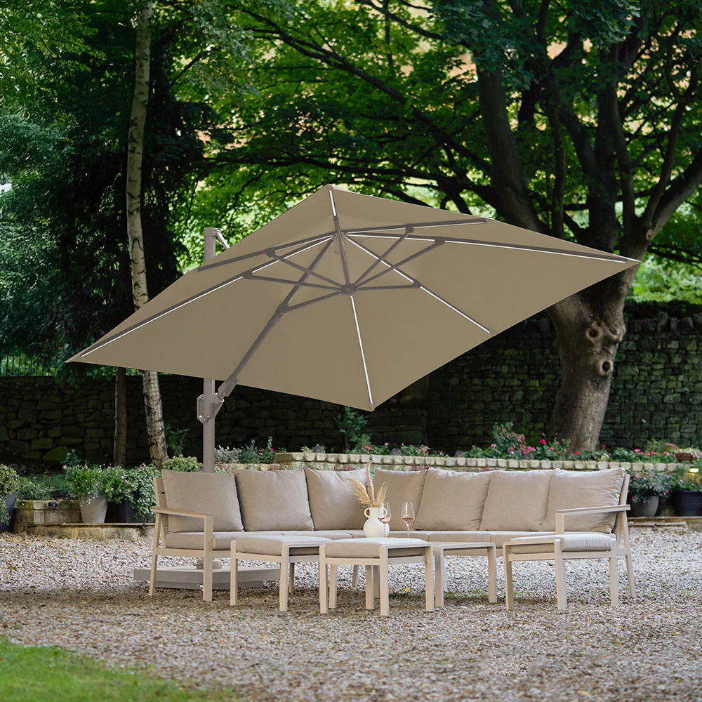 Glow Challenger T2 Cantilever Parasol - 3m Square Sandstone / Champagne | Pacific Lifestyle - Image 2