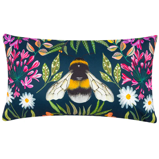 House of Bloom Zinnia Bee Rectangular Outdoor Scatter Cushion - Navy - Image 2