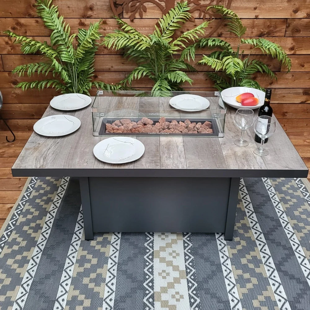 Reclining Lounge Set with Firepit in Grey | Bowness By Vila - Image 4