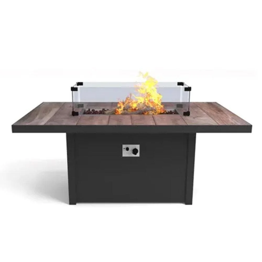 Rectangular Gas Firepit Table in Grey - Triton By Vila - Image 4