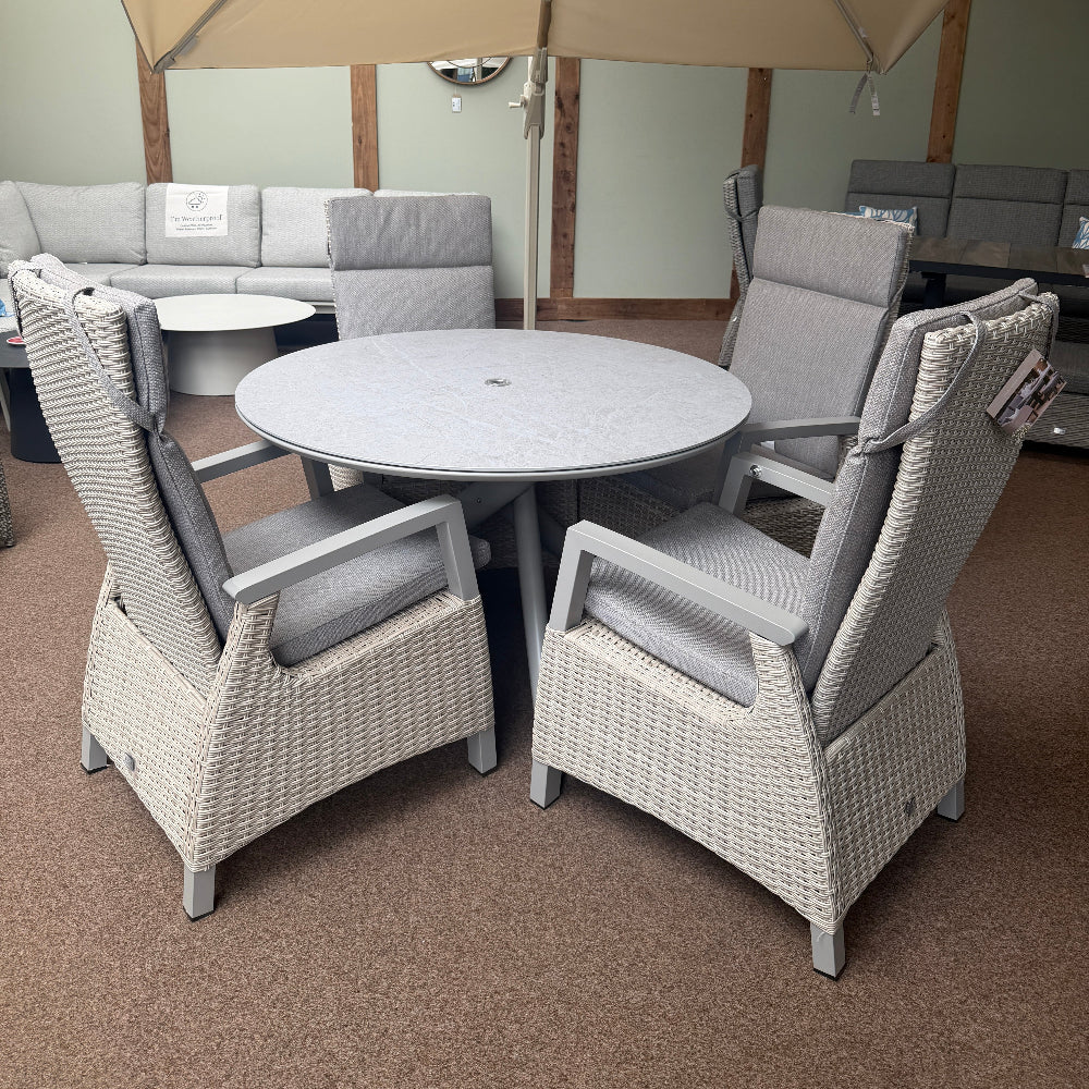 Kendal 4 Seat 120cm Sintered Stone Round Dining - Natural with All Weather Cushions in Ecru | Vila - Image 2