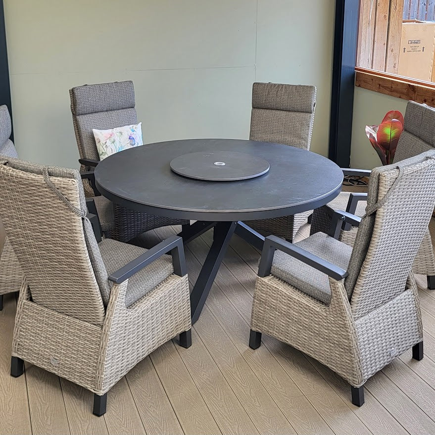 Kendal 6 Seat 150cm Sintered Stone Round Dining - Grey with All Weather Cushions in Pewter | Vila - Image 2