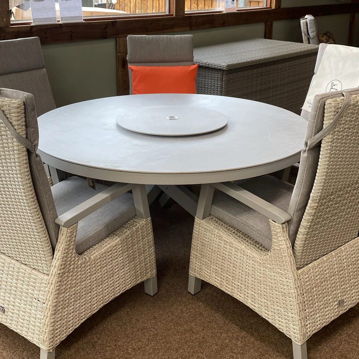 Kendal 6 Seat 150cm Sintered Stone Round Dining - Natural with All Weather Cushions in Ecru | Vila - Image 2