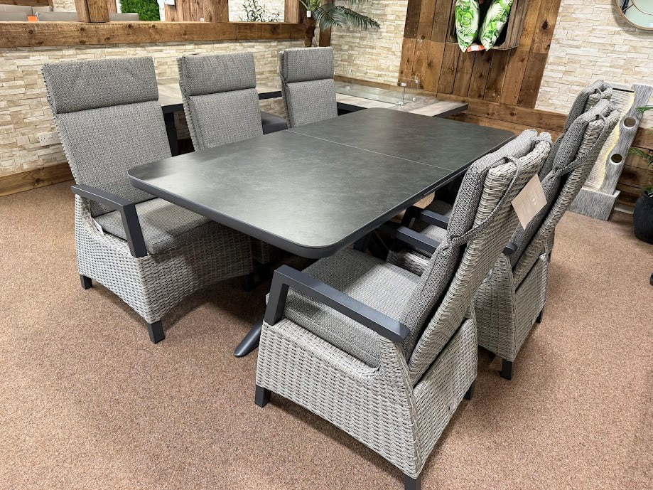 Kendal 6 Seat Extending Sintered Stone Dining - Grey with All Weather Cushions in Pewter | Vila