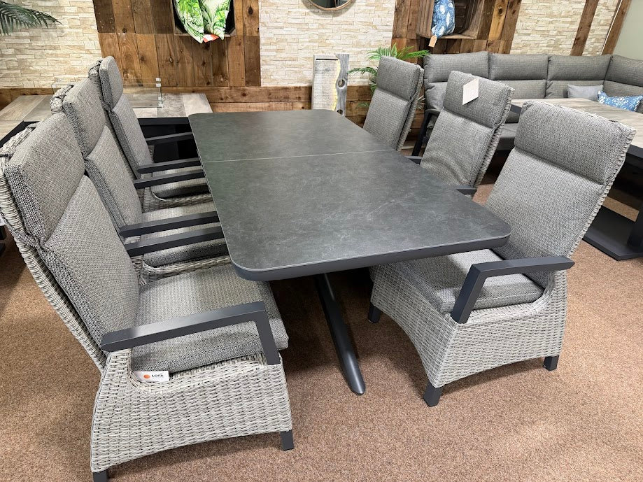Kendal 6 Seat Extending Sintered Stone Dining - Grey with All Weather Cushions in Pewter | Vila - Image 4