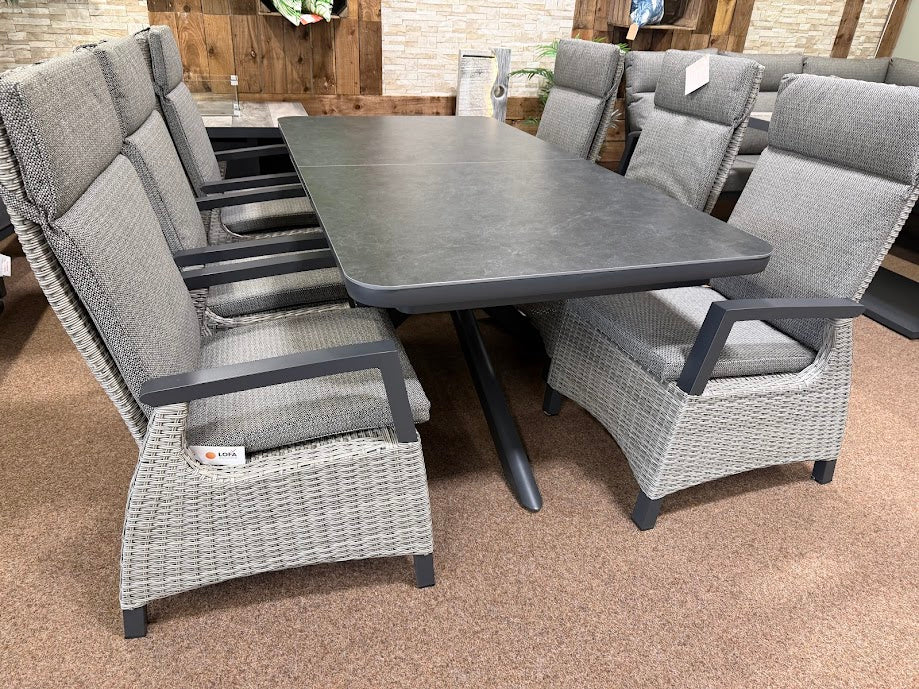 Kendal 6 Seat Extending Sintered Stone Dining - Grey with All Weather Cushions in Pewter | Vila - Image 5