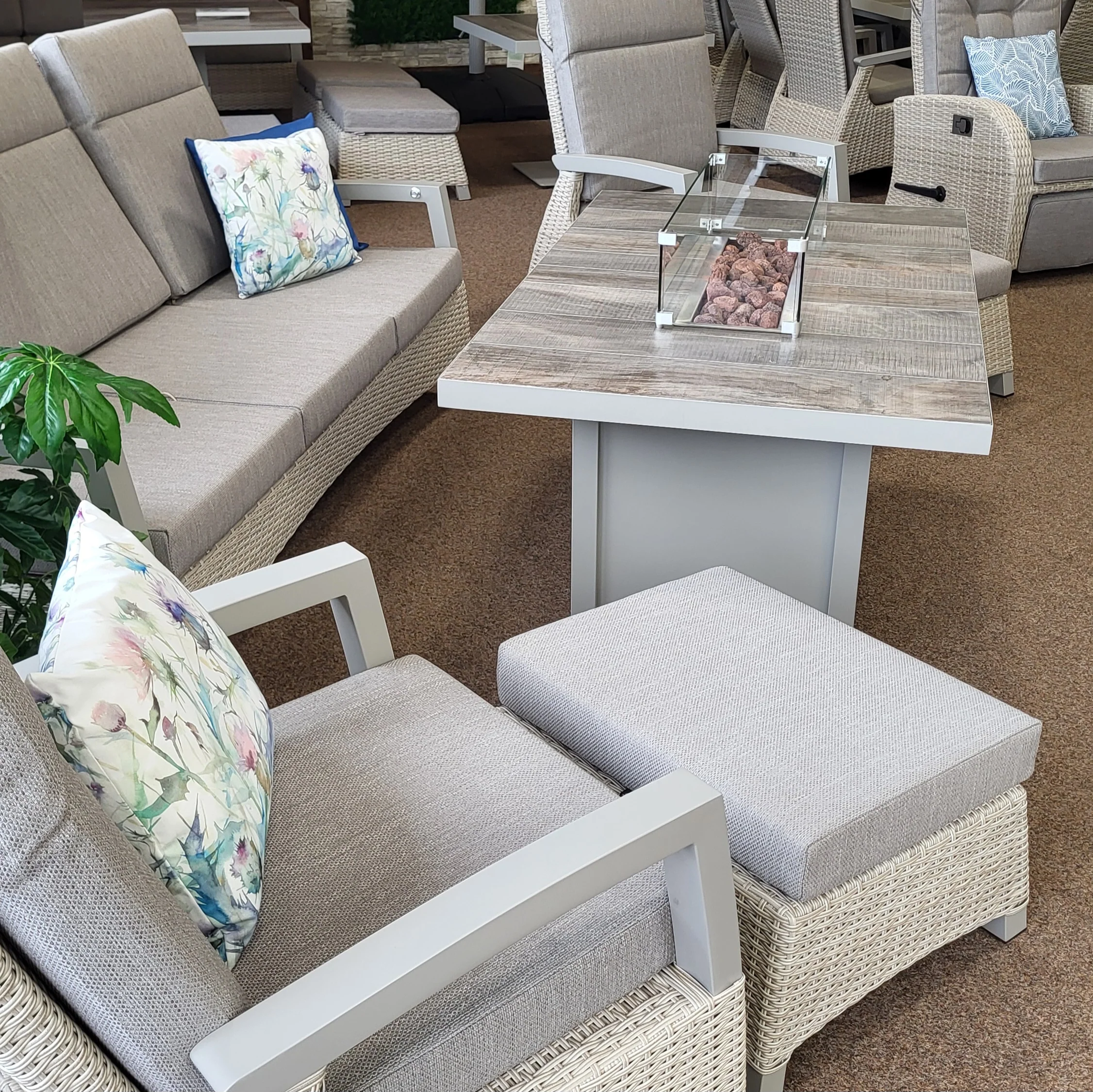 Kendal Outdoor Reclining Lounge Set with Firepit in Natural | Vila - Image 3