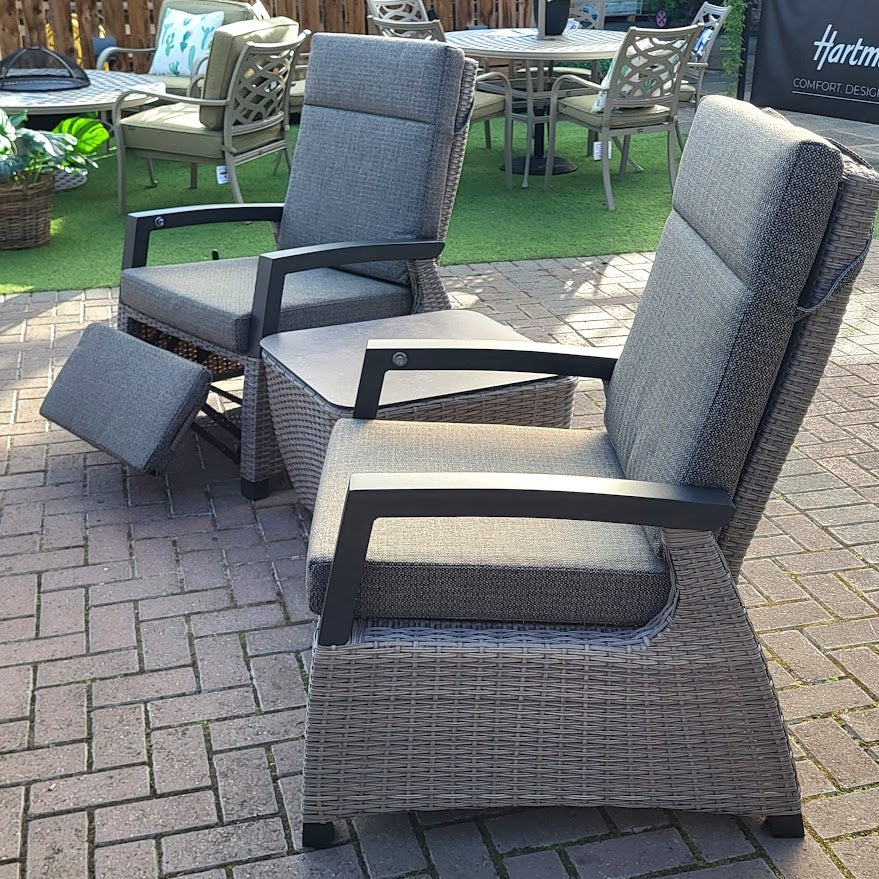 Kendal Reclining Lounge Bistro in Grey With Rattan Side Table - All Weather Cushion | Vila - Image 2