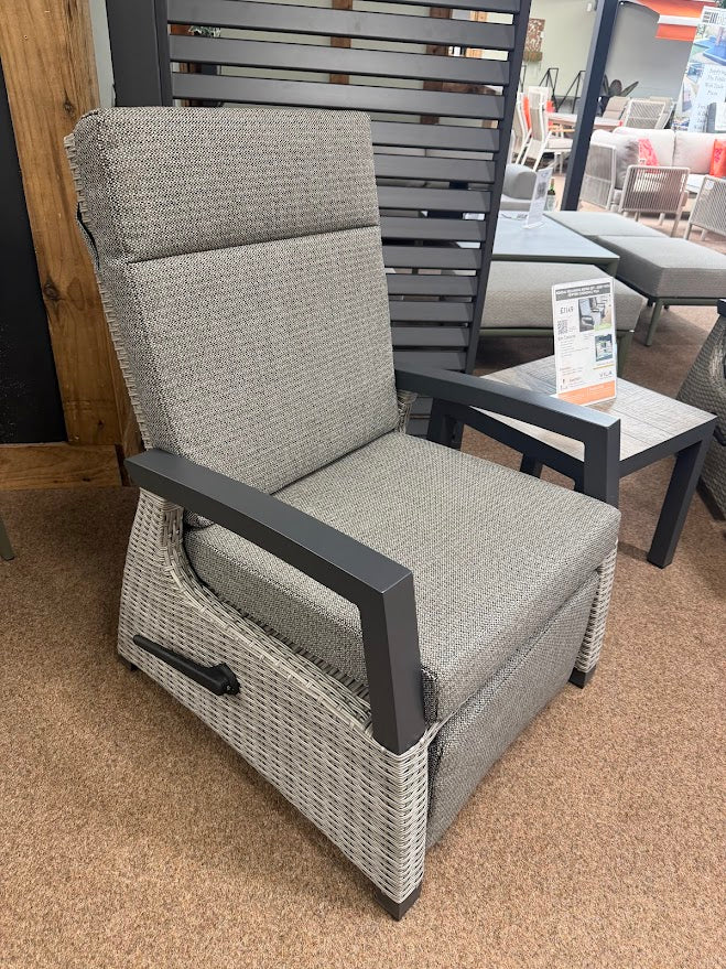 Kendal Wide Reclining Chair with Integrated Footstool in Grey | Vila - Image 2