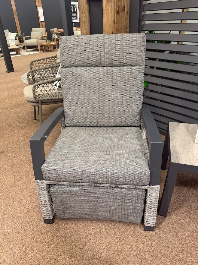 Kendal Wide Reclining Chair with Integrated Footstool in Grey | Vila - Image 3