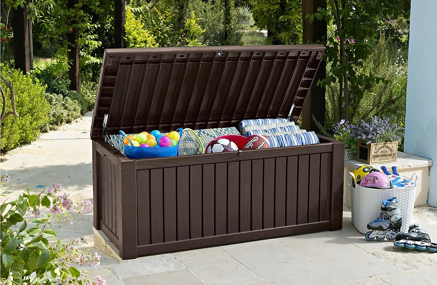 Keter Rockwood Cushion Box 570L BROWN | Norfolk Leisure - Image 2
