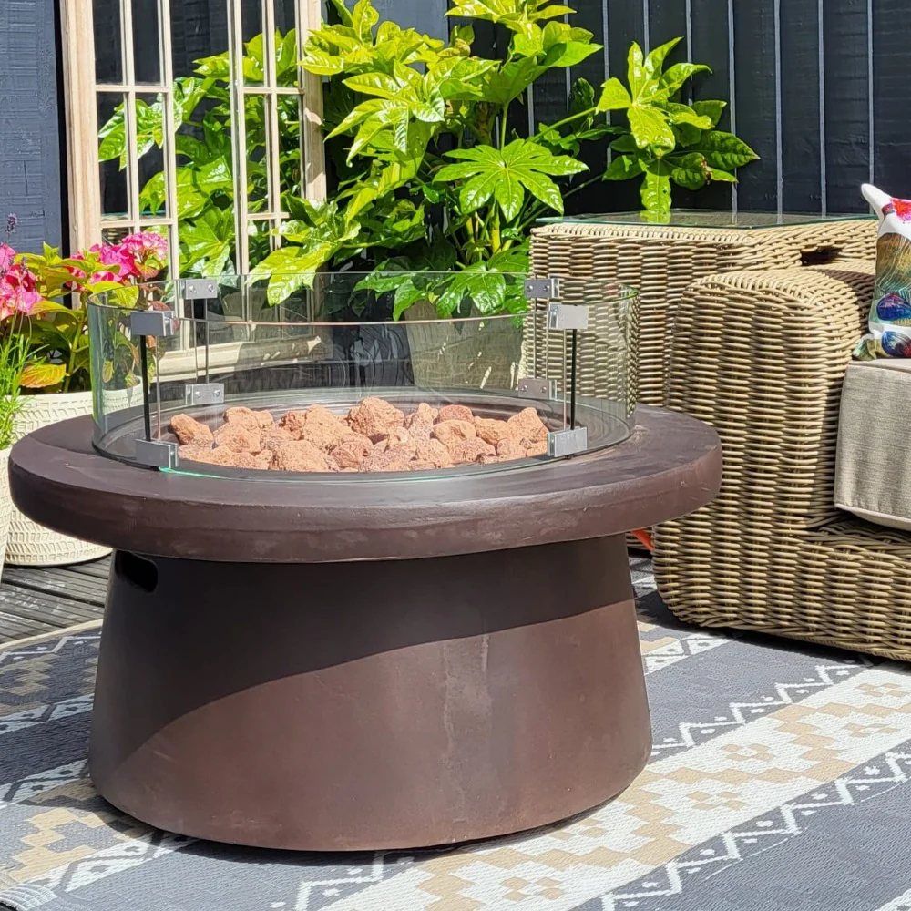 San Antonio Gas Firepit Bowl in Brown - FREE Wind Guard - Image 4