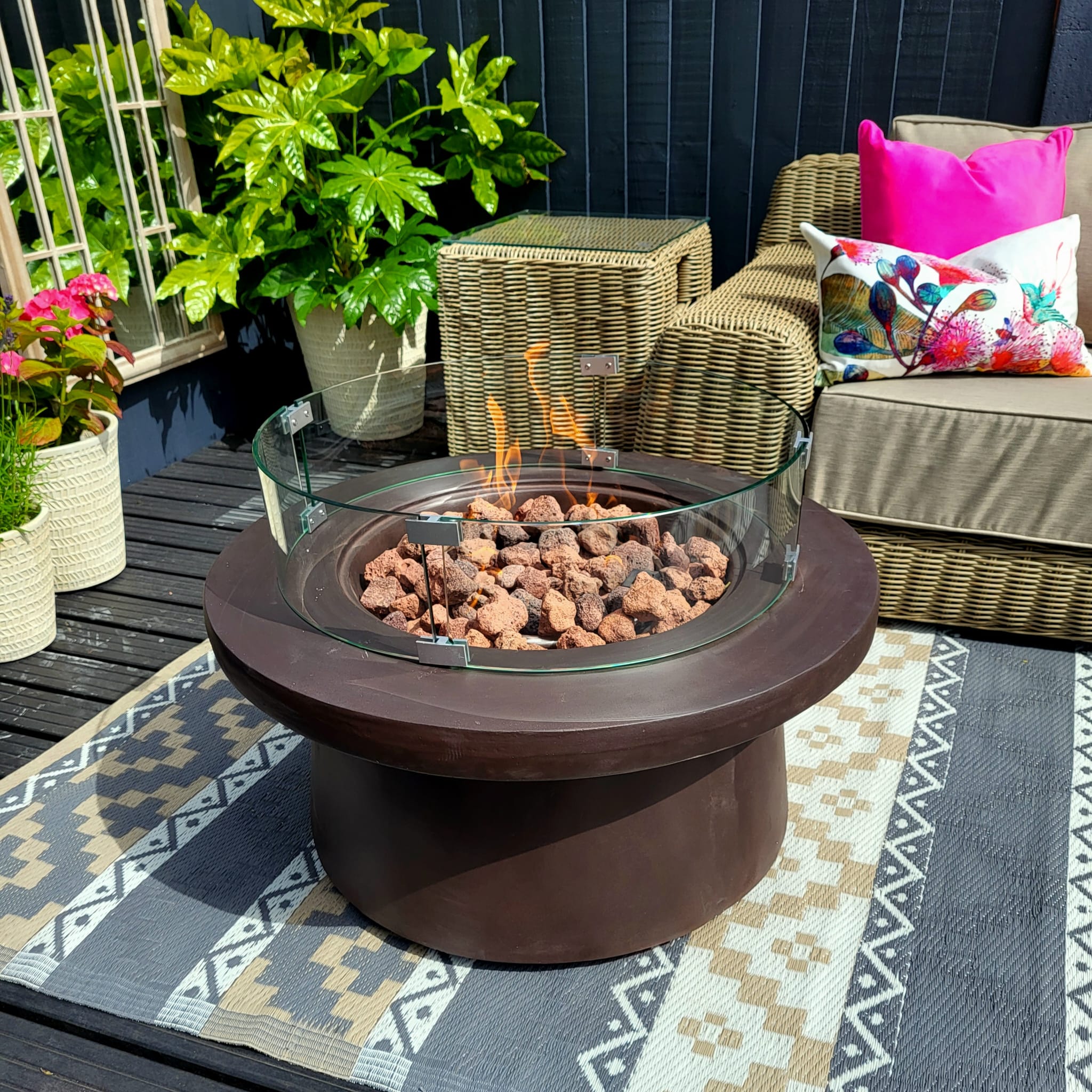 San Antonio Gas Firepit Bowl in Brown - FREE Wind Guard - Image 6