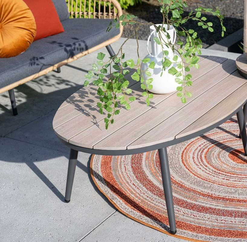 Margriet Coffee Table Oval - Carbon Black - Vironwood Top | Garden Impressions