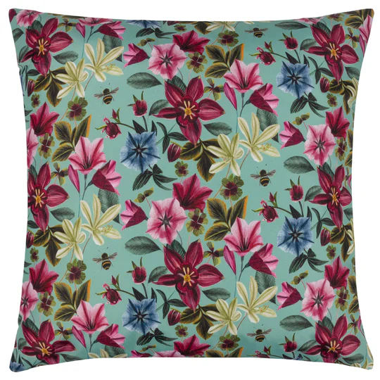 Midnight Garden Birds Outdoor Scatter Cushion - Aqua - Image 4