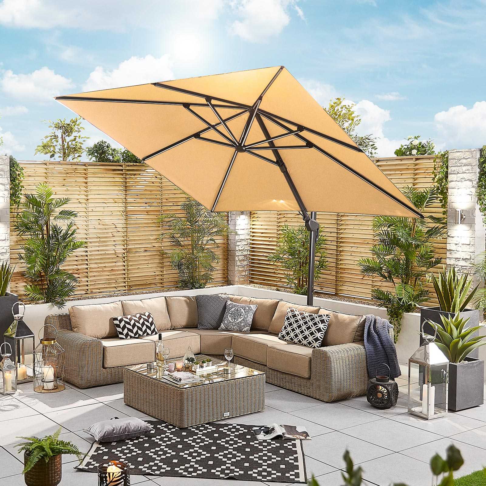 Nova | Galaxy 3m Square Cantilever Parasol with LED Lights in Beige - Image 6