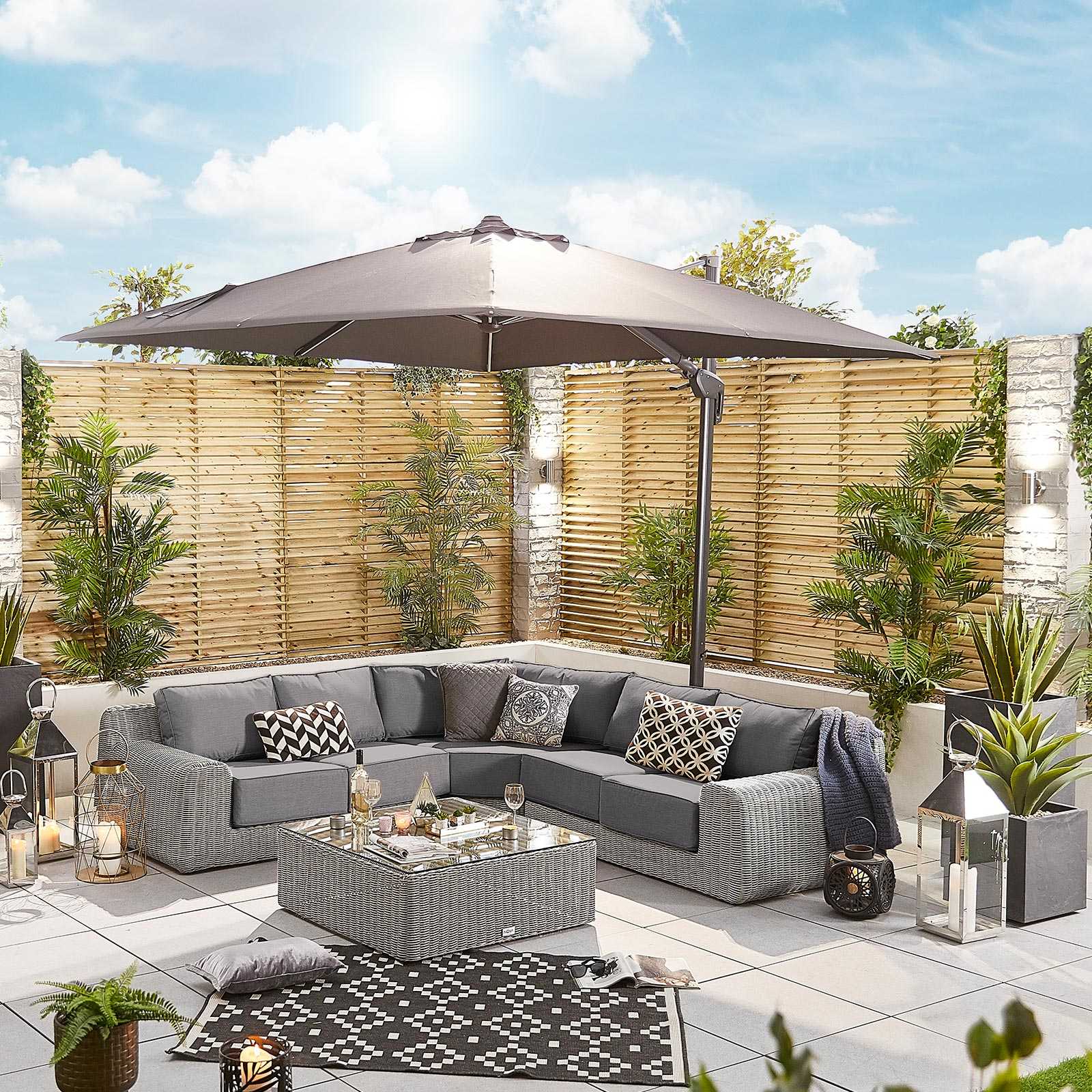 Nova | Galaxy 3m Square Cantilever Parasol with LED Lights in Grey - Image 11