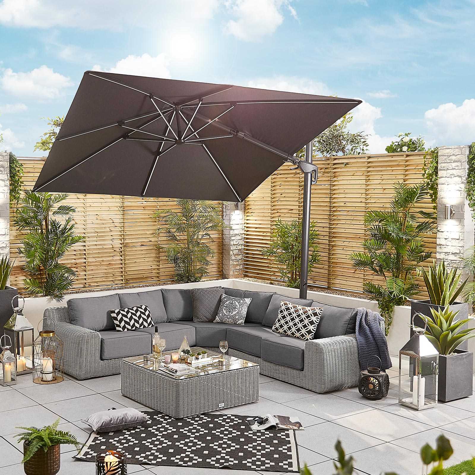 Nova | Galaxy 3m Square Cantilever Parasol with LED Lights in Grey - Image 4