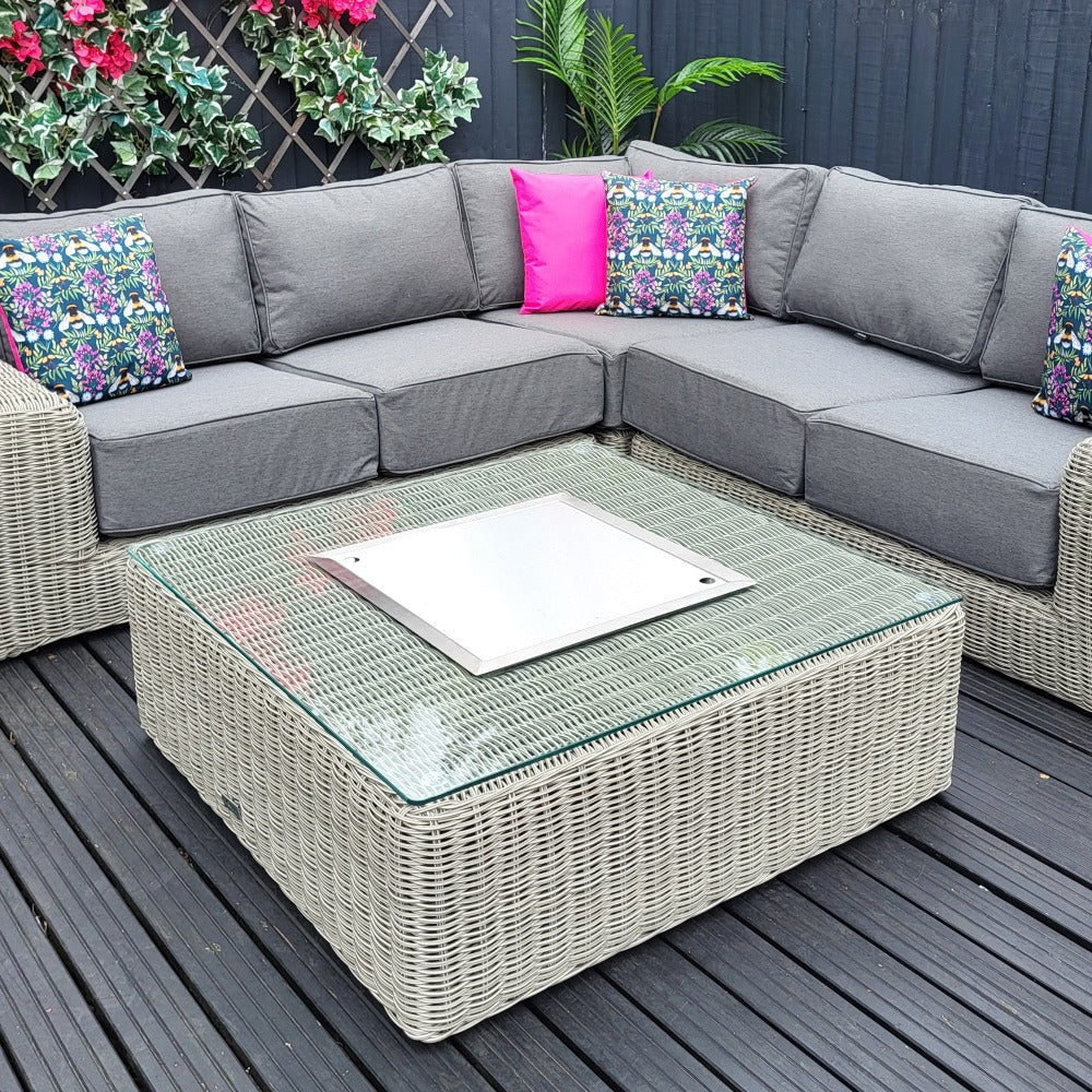 Outdoor Corner with Firepit Table in White Wash - Luxor By Nova - Image 5