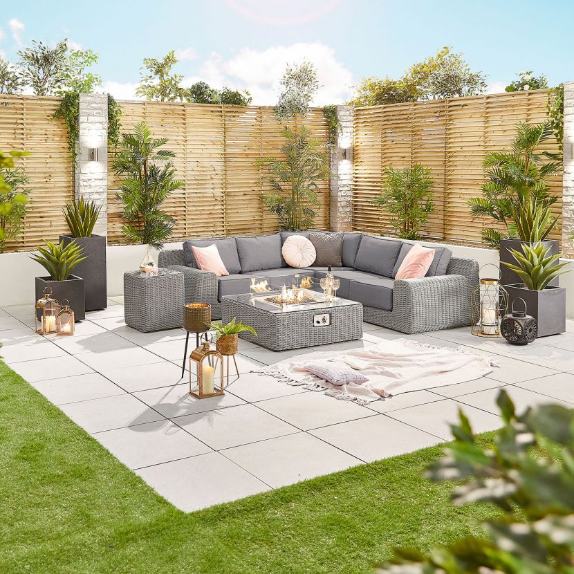 Outdoor Corner with Firepit Table in White Wash - Luxor By Nova - Image 7
