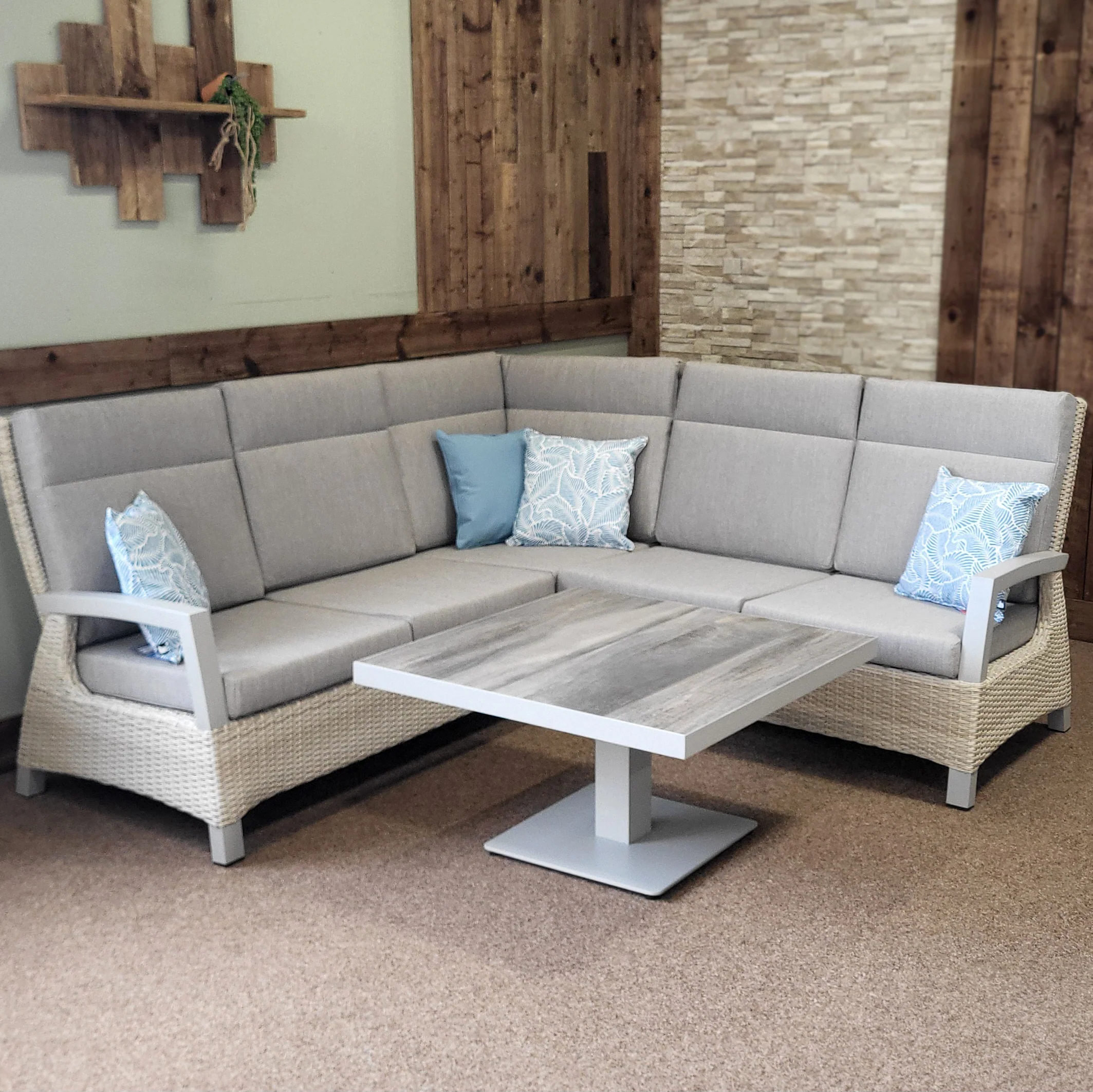Kendal Outdoor Compact Corner with 90cm Adjustable Table in Natural | Vila - Image 3