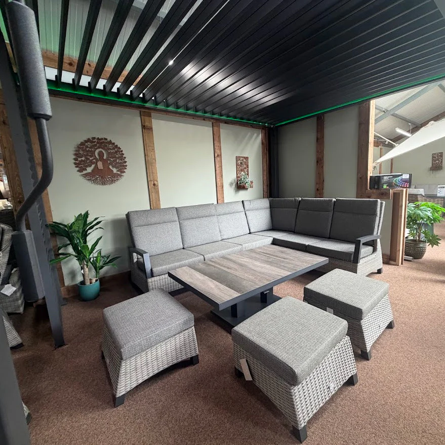 Outdoor Modular Corner with Adjustable Table in Pewter | Kendal By Vila - Image 3
