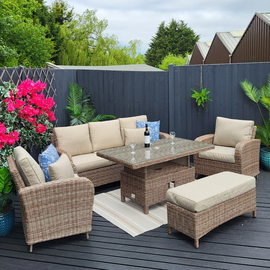 Outdoor 3 Seat Lounge Set with Adjustable Table & Bench - Haven Cotswold By Harbo