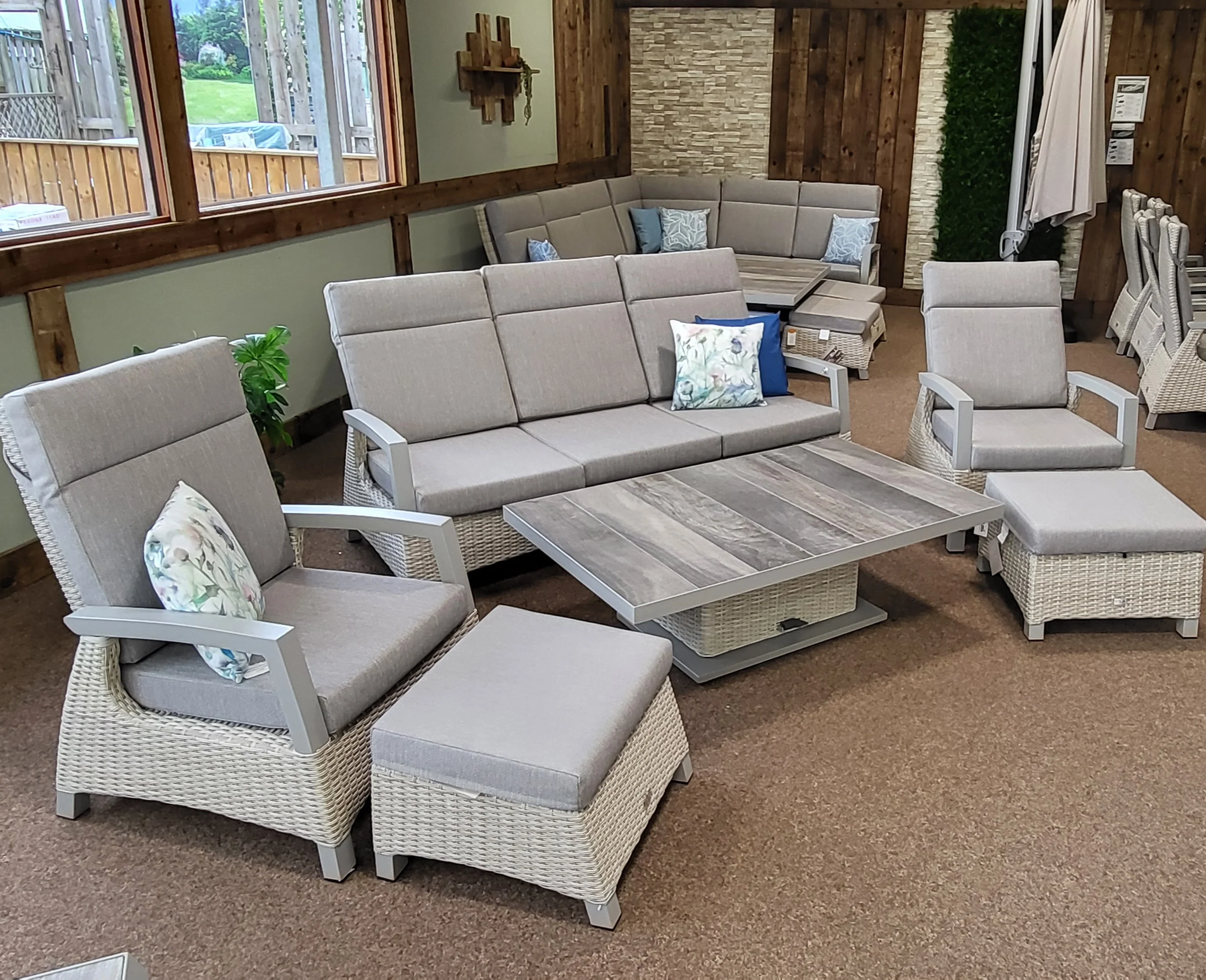 Kendal Outdoor Reclining Lounge Set with Raising Table in Natural | Vila