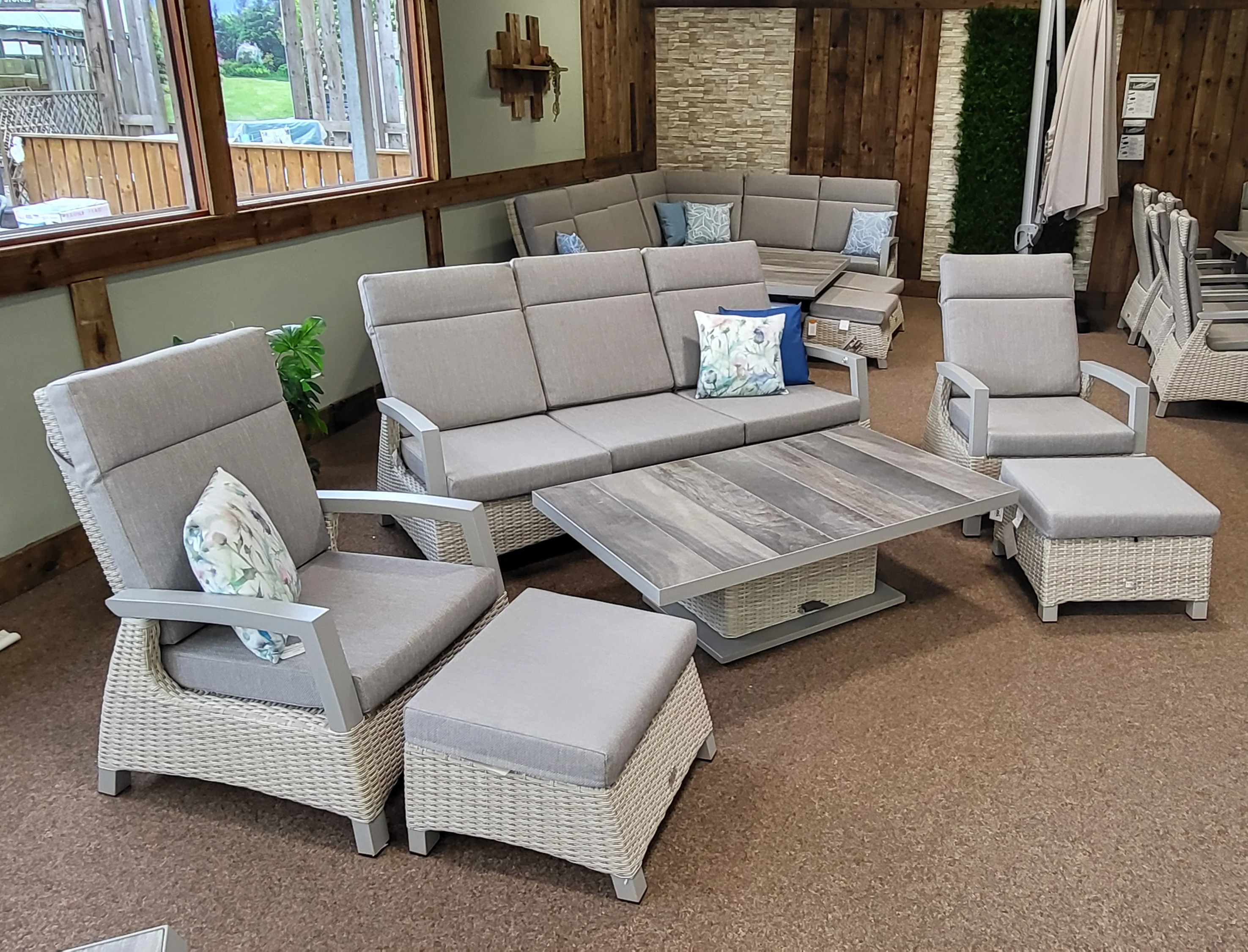 Kendal Outdoor Reclining Lounge Set with Raising Table in Natural | Vila - Image 2