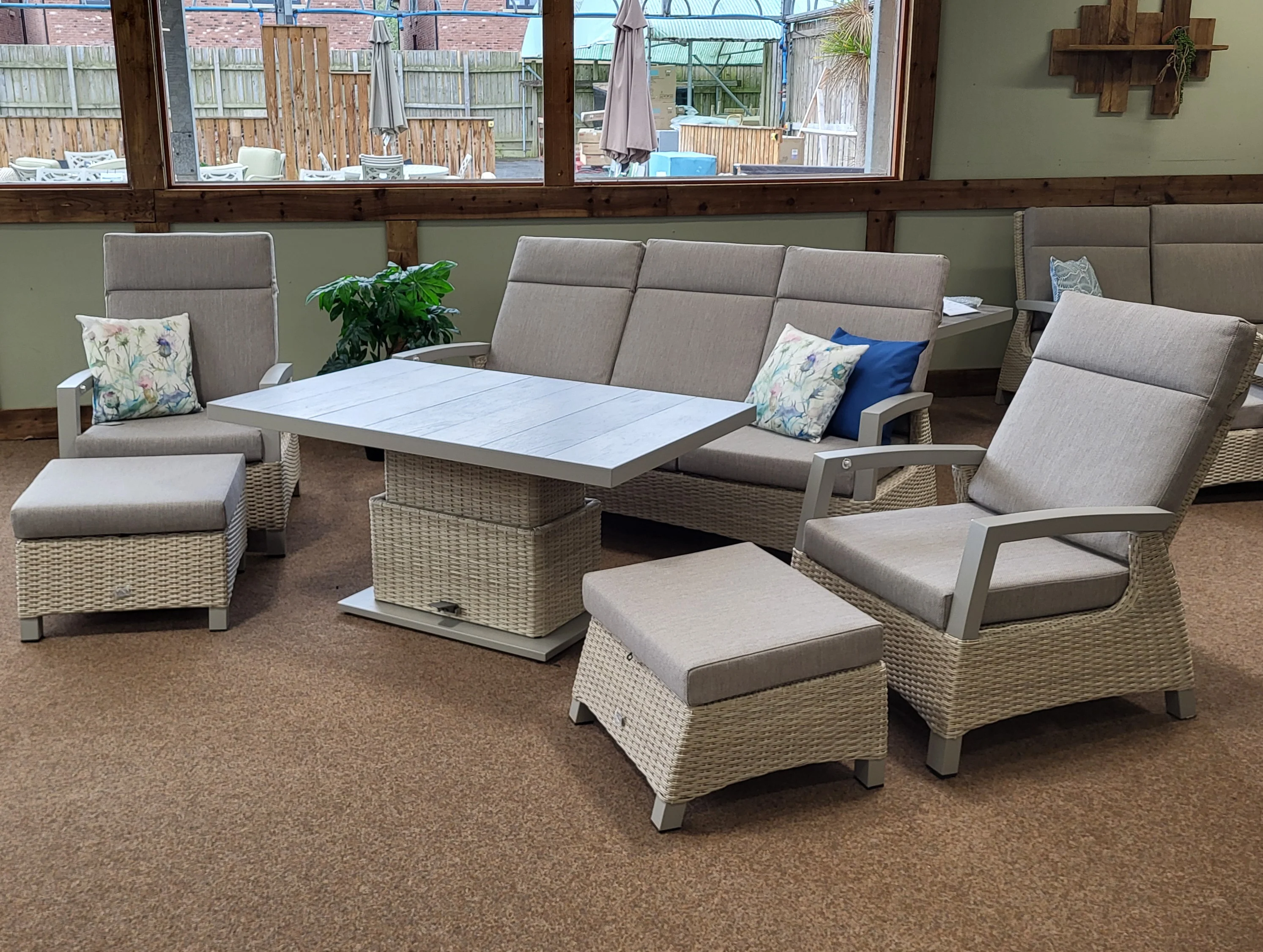 Kendal Outdoor Reclining Lounge Set with Raising Table in Natural | Vila - Image 3