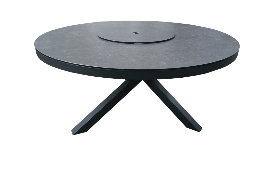 Outdoor Round 150cm Sintered Stone Table In Grey with Lazy Susan - Kendal By Vila