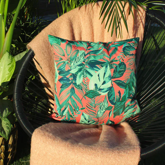 Psychedelic Jungle Outdoor Scatter Cushion - Coral - Image 4