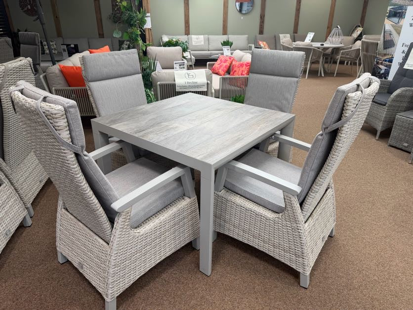 Kendal 4 Seat Outdoor Reclining Dining Set All Weather in Natural | Vila - Image 4
