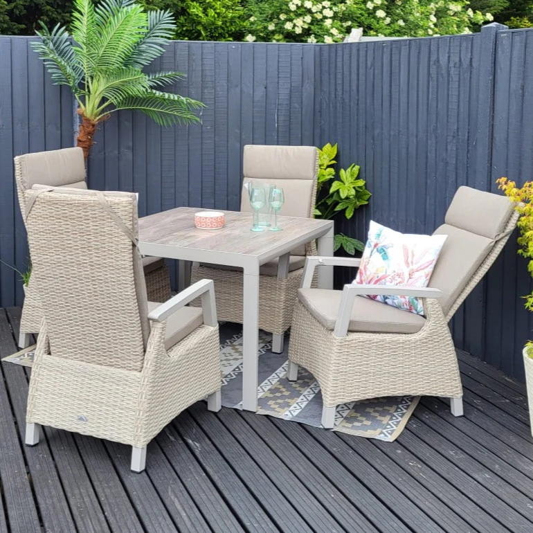Kendal 4 Seat Outdoor Reclining Dining Set All Weather in Natural | Vila - Image 5