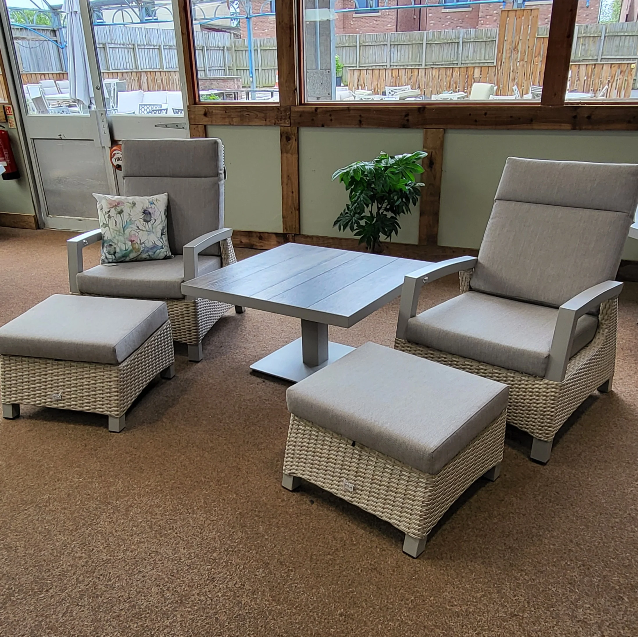 Kendal Reclining Outdoor Bistro Set with Square Adjustable Table in Natural | Vila