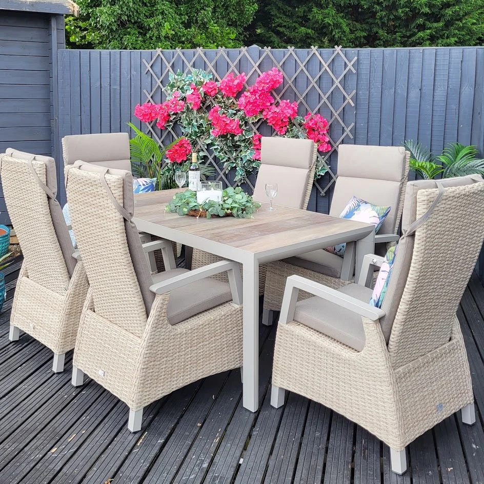 Kendal 6 Seat Outdoor Reclining Dining Set All Weather in Natural | Vila - Image 4