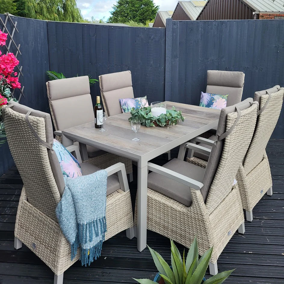Kendal 6 Seat Outdoor Reclining Dining Set All Weather in Natural | Vila - Image 5