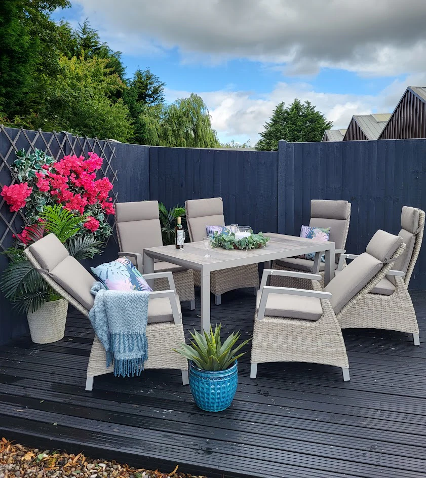 Kendal 6 Seat Outdoor Reclining Dining Set All Weather in Natural | Vila - Image 6