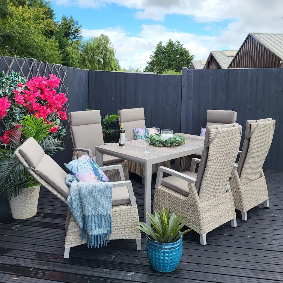 Kendal 6 Seat Outdoor Reclining Dining Set All Weather in Natural | Vila - Image 7